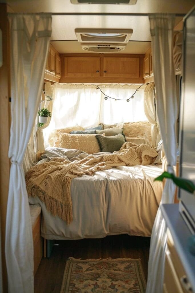 RV bedroom with Curtain Dividers