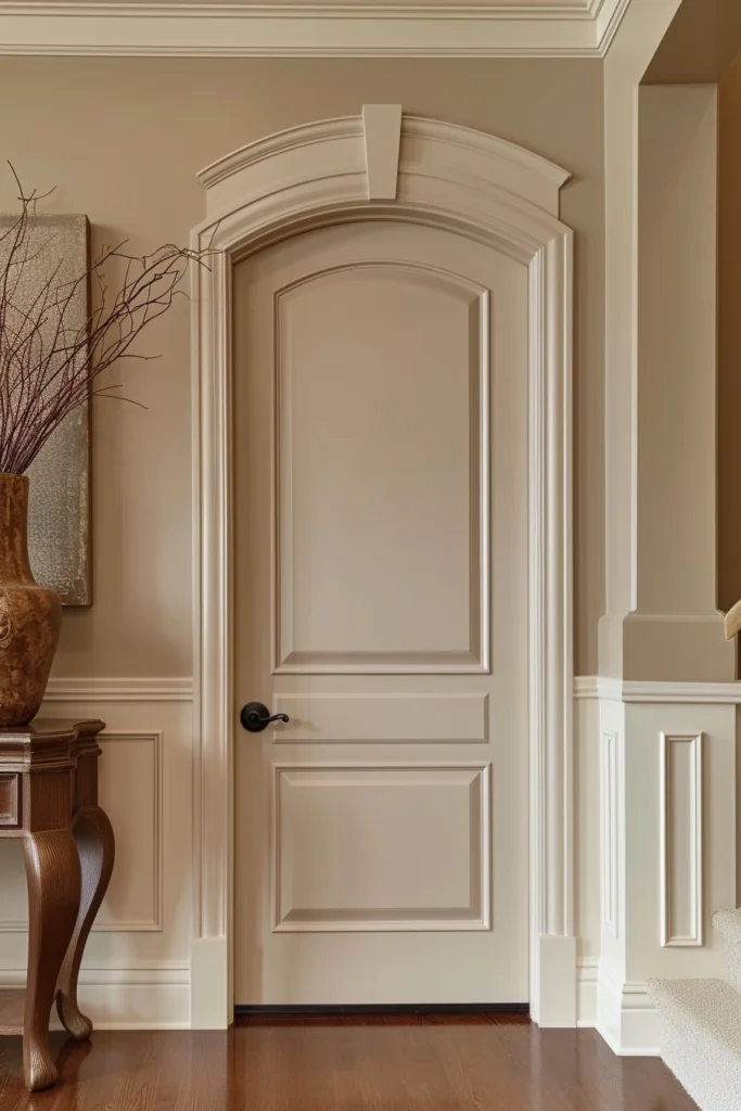 Warm beige interior door, inviting and versatile for frequent decor changes