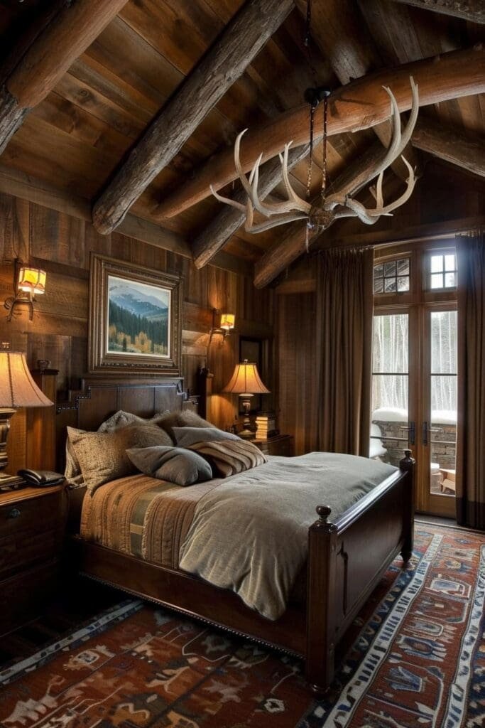 Western-Themed Bedroom with Antler Decor