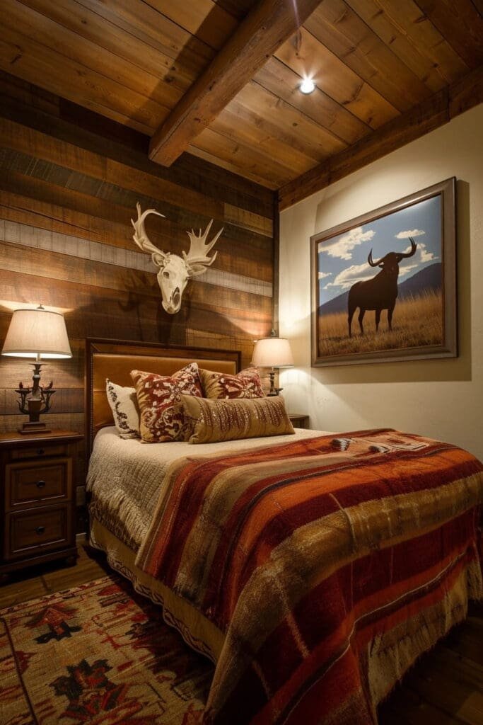 Western-Themed Bedroom with Country-Inspired Wall Art