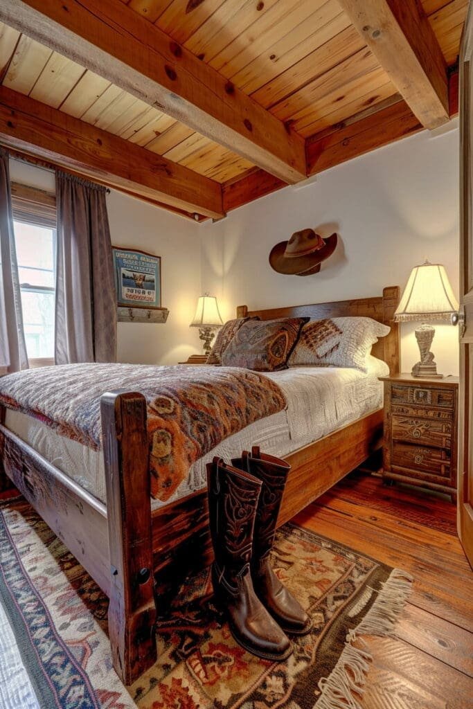 Western-Themed Bedroom with Cowboy Boot Decor