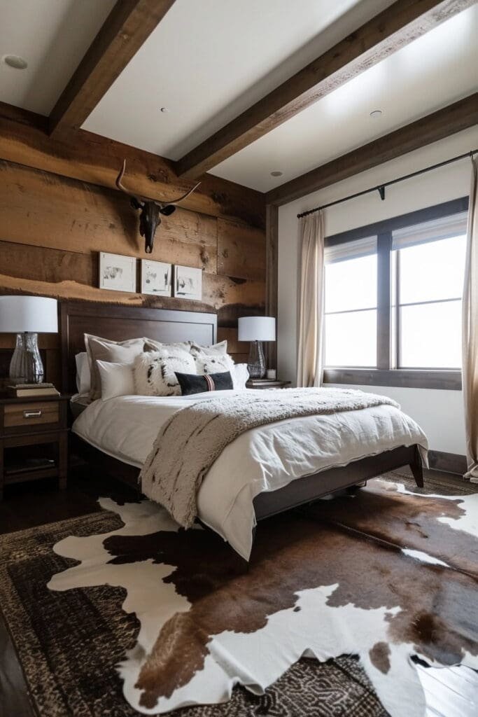 Western-Themed Bedroom with Cowhide Rugs