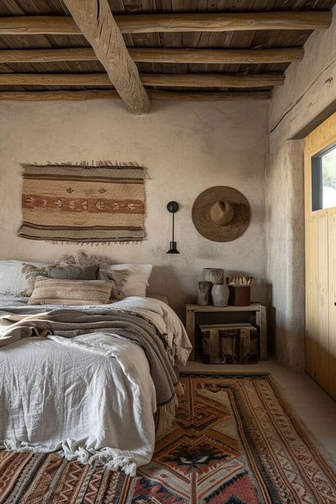 Western-Themed Bedroom with Layered Desert-Toned Textiles