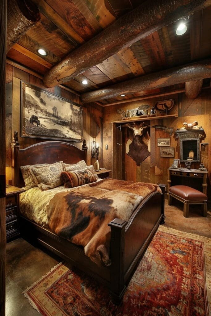 Western-Themed Bedroom with Leather