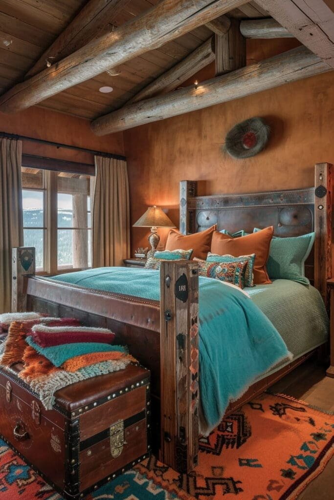 Western-Themed Bedroom with Pops of Turquoise