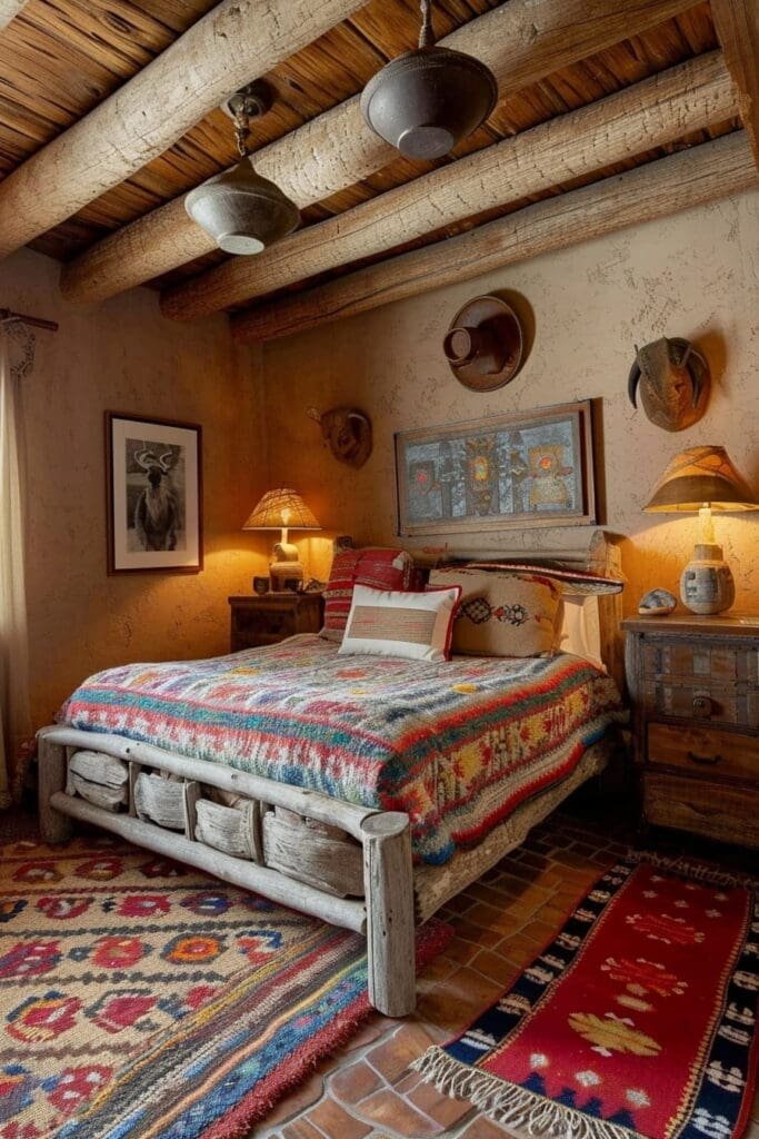 Western-Themed Bedroom with Southwestern Pottery