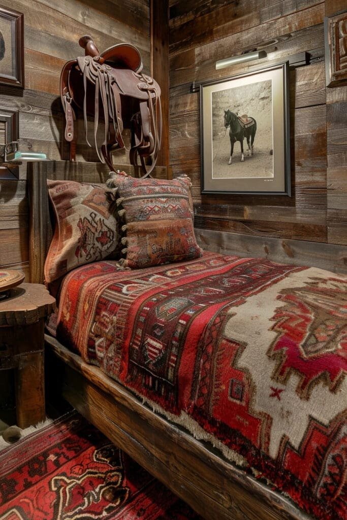 Western-Themed Bedroom with Vintage Saddle