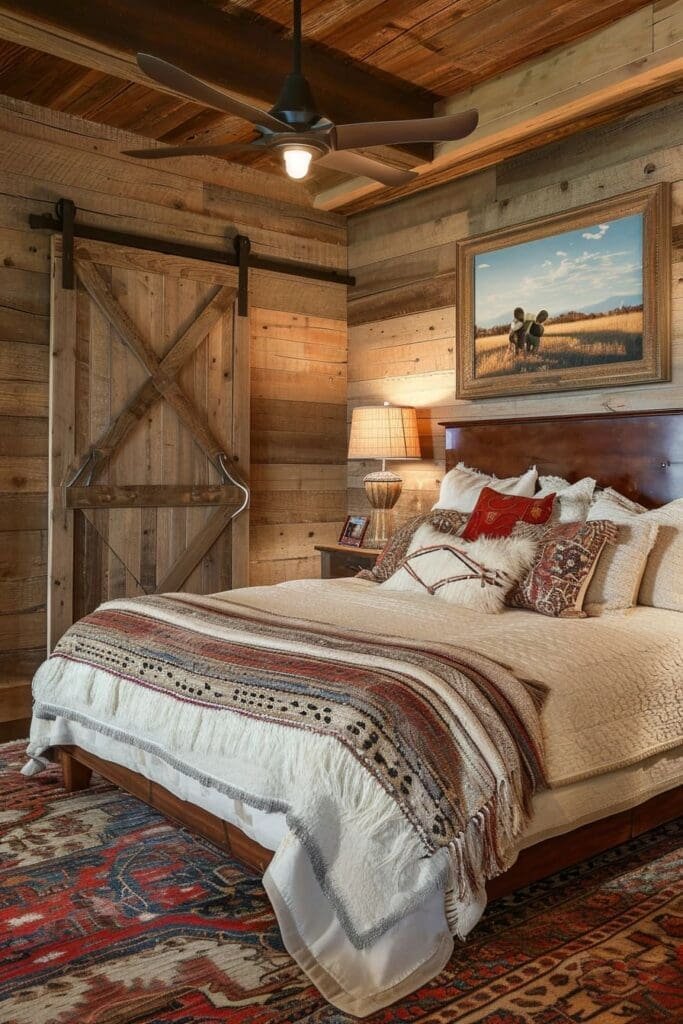 Western-Themed Bedroom with a Barn Door Closet