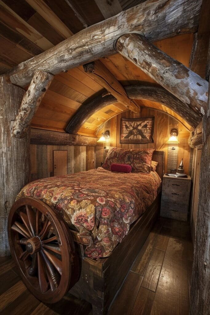 Western-Themed Bedroom with a Wagon Wheel