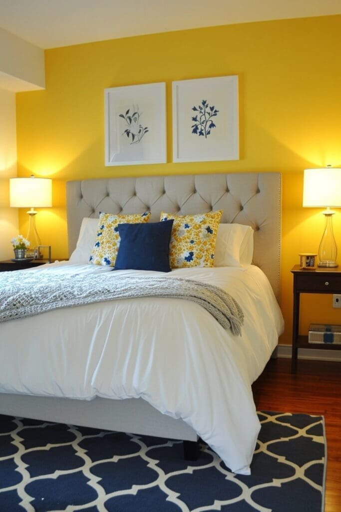 bedroom with a Yellow Accent Wall