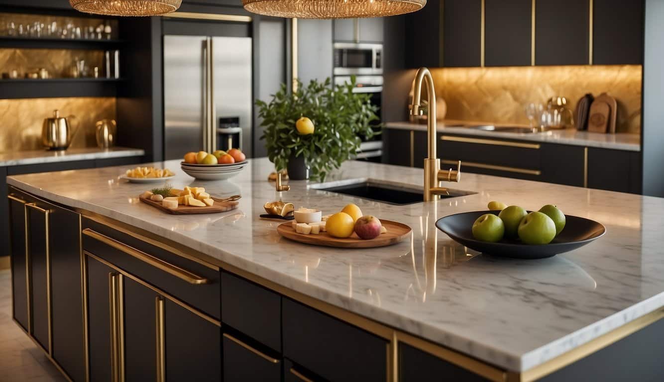 Luxurious Gold-Accented Kitchen Islands
