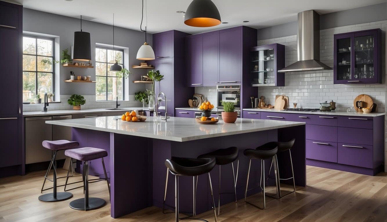 Eclectic Purple Kitchen Islands