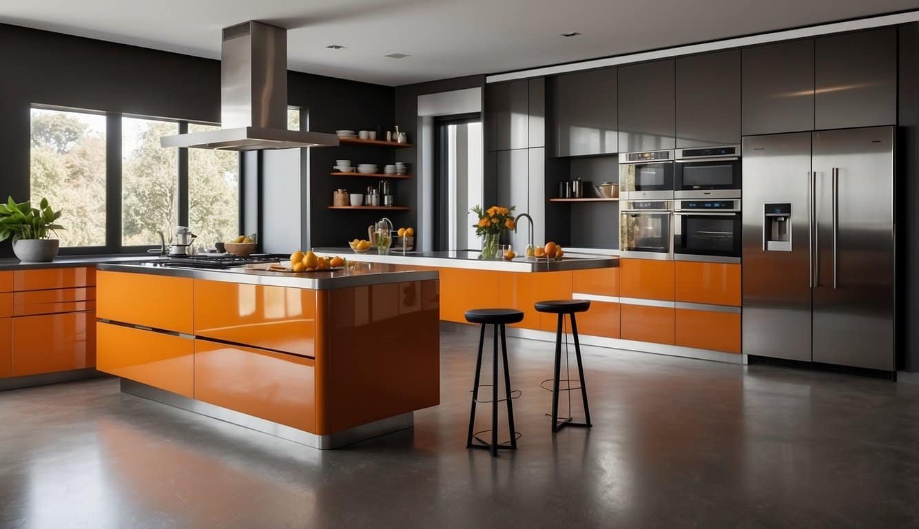 Ultra-Modern Glossy Orange Kitchen Islands