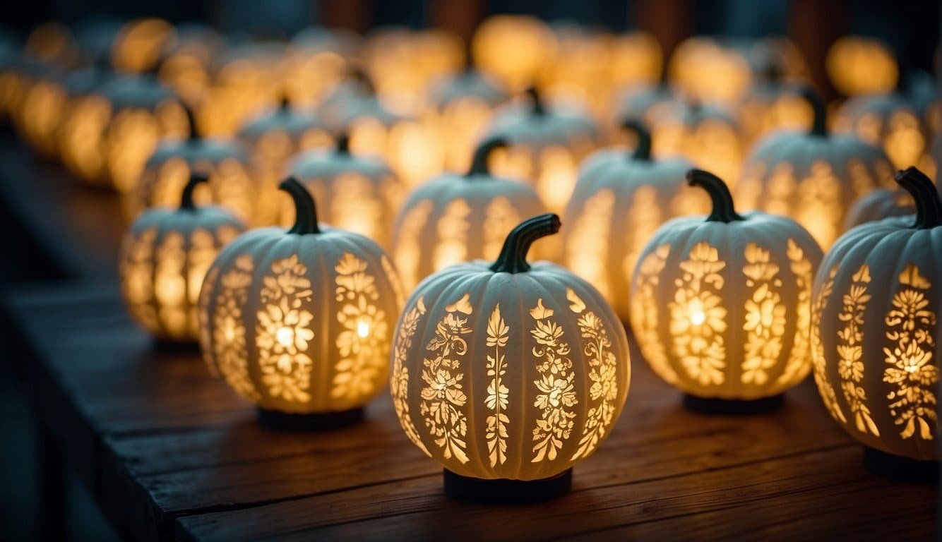 Carved White Pumpkin Lanterns