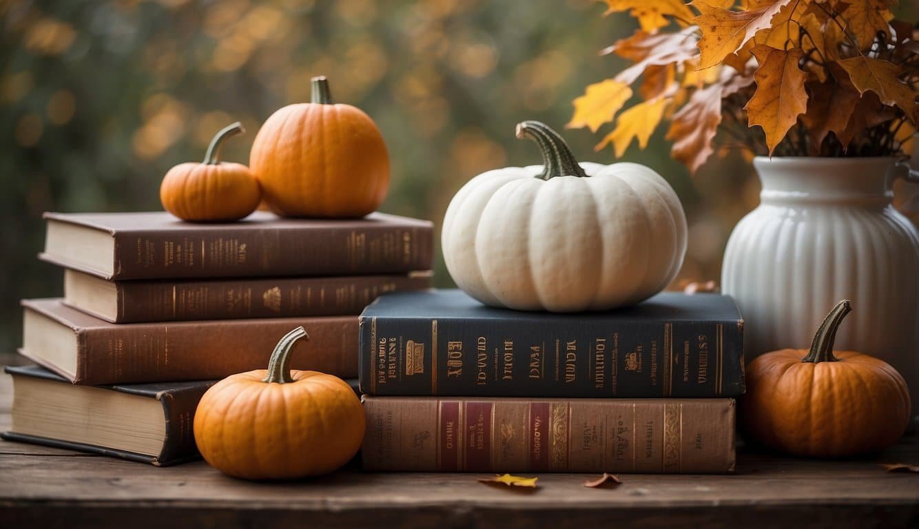 Vintage White Pumpkin and Book Stack