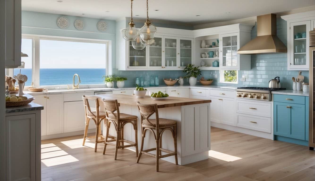 Coastal Inspired Galley Kitchen with Light Blue Accents