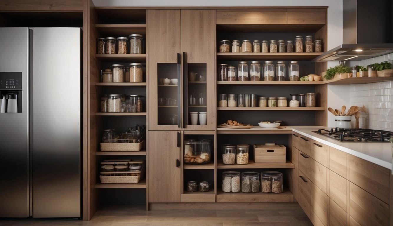 Galley Kitchen with Efficient Corner Pantry Storage