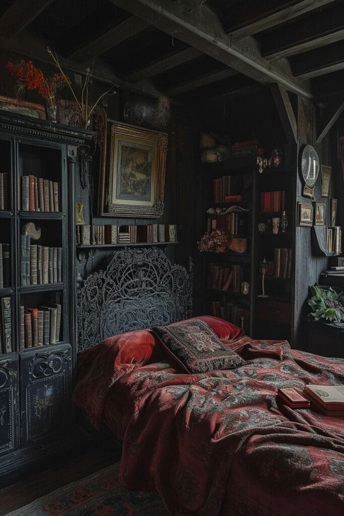 witch bedroom with dark colored tones