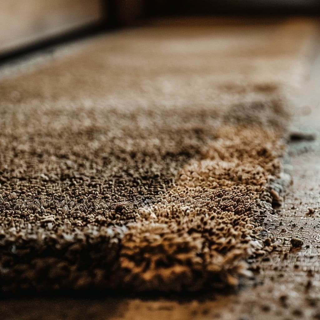 A close-up of a dusty, dirty doormat