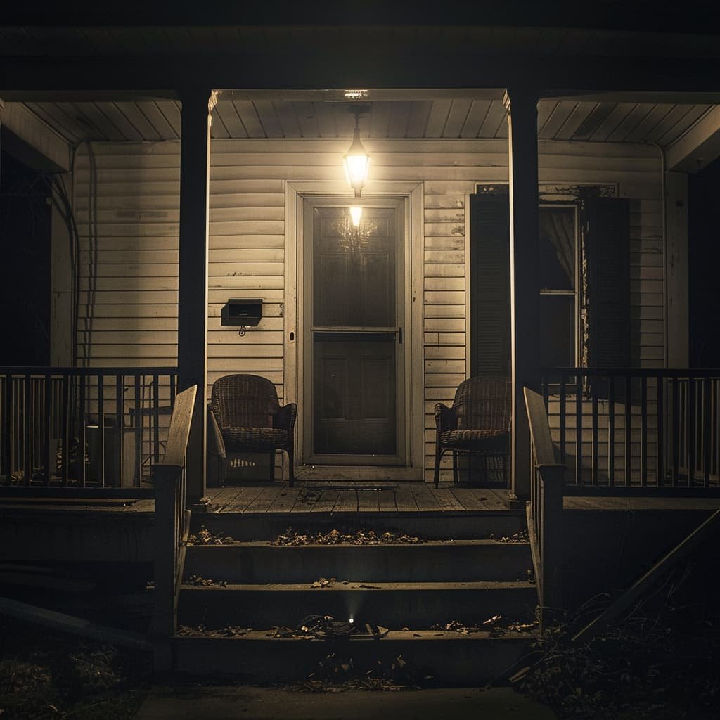 a dark, uninviting front porch