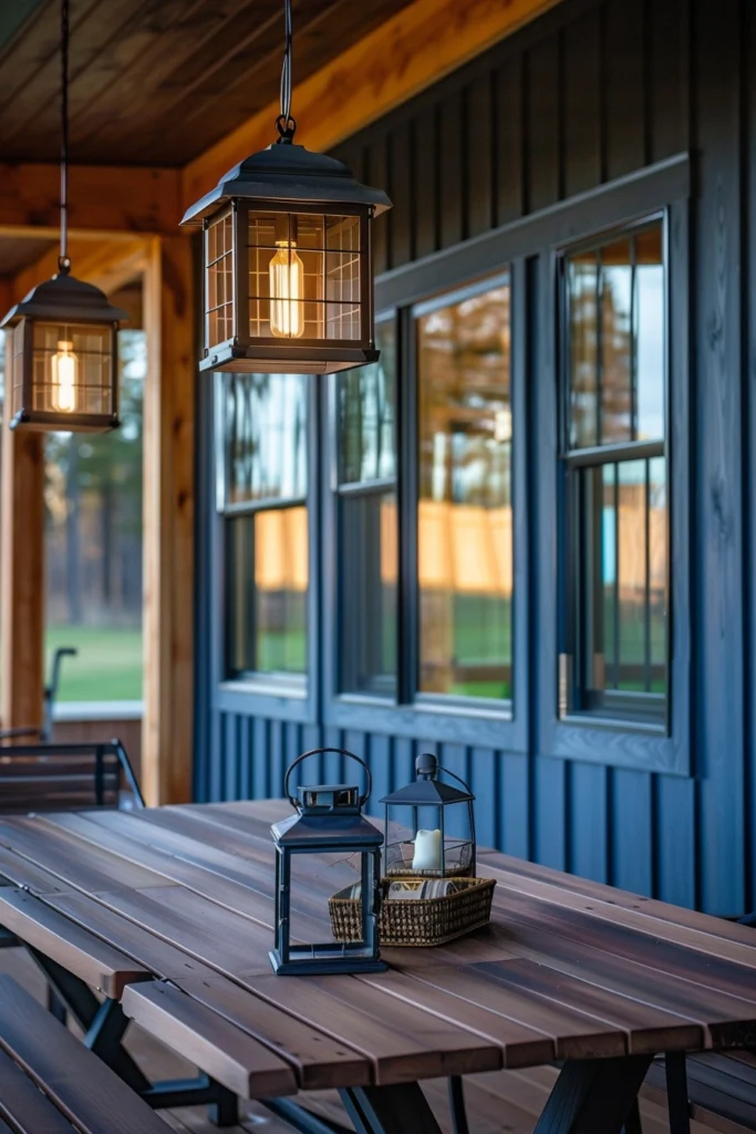 porch with Industrial-Style Light Fixture

