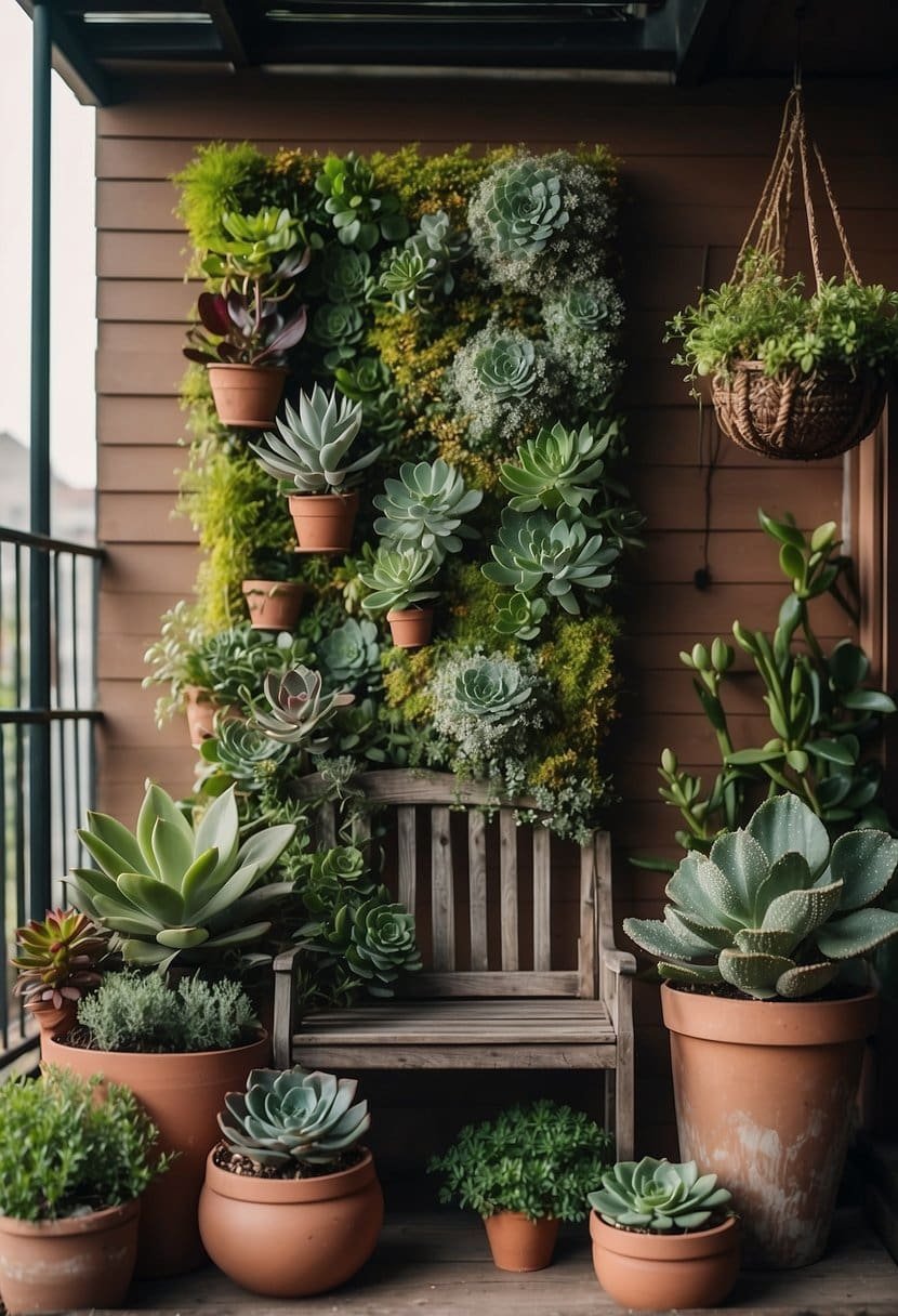 A porch adorned with succulents in a vertical garden, creating a lush and vibrant spring decor