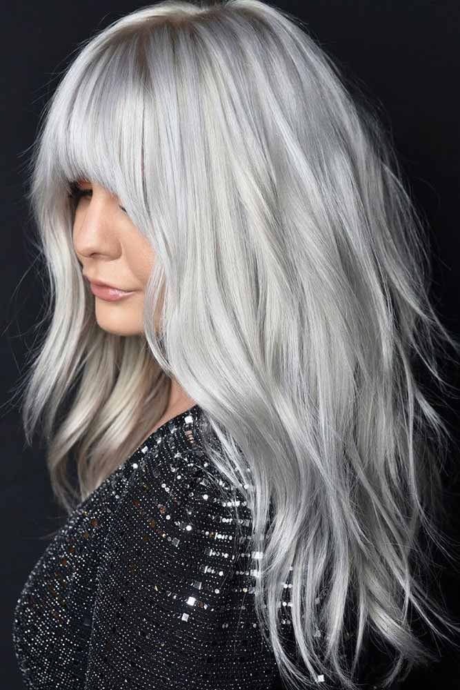 Long Layered Silver Hair Color