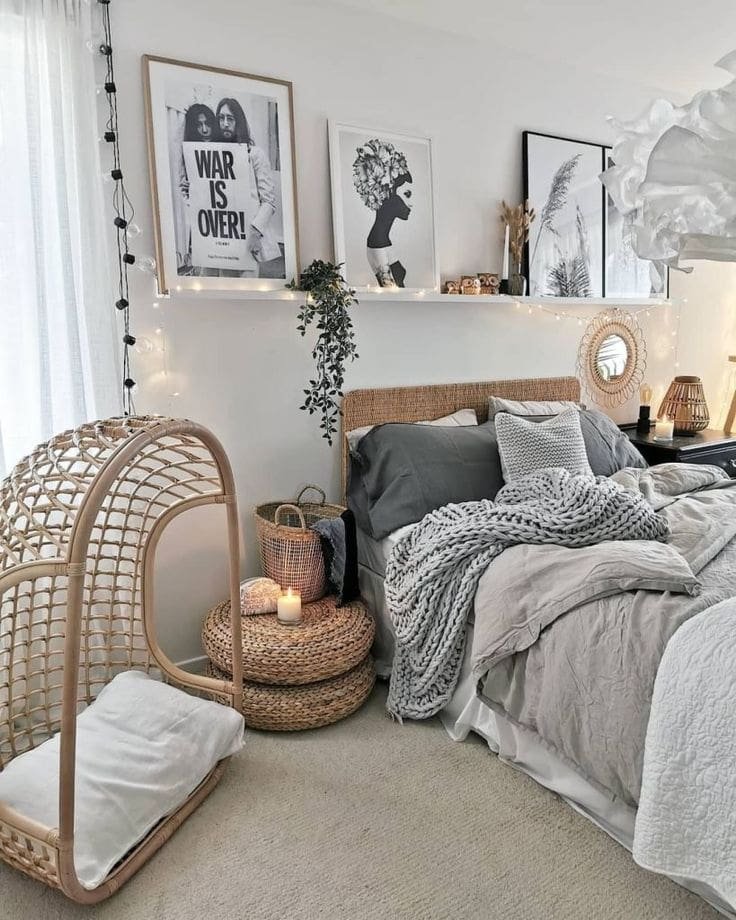 modern bedroom with Stylish Baskets as storage