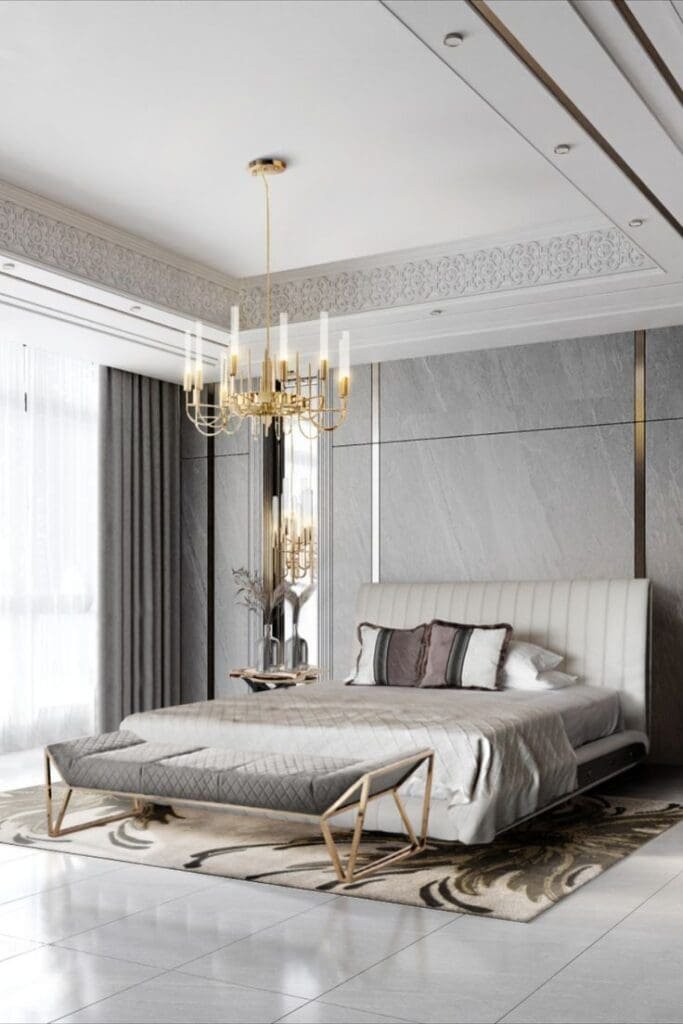 modern bedroom with a Luxurious Rug