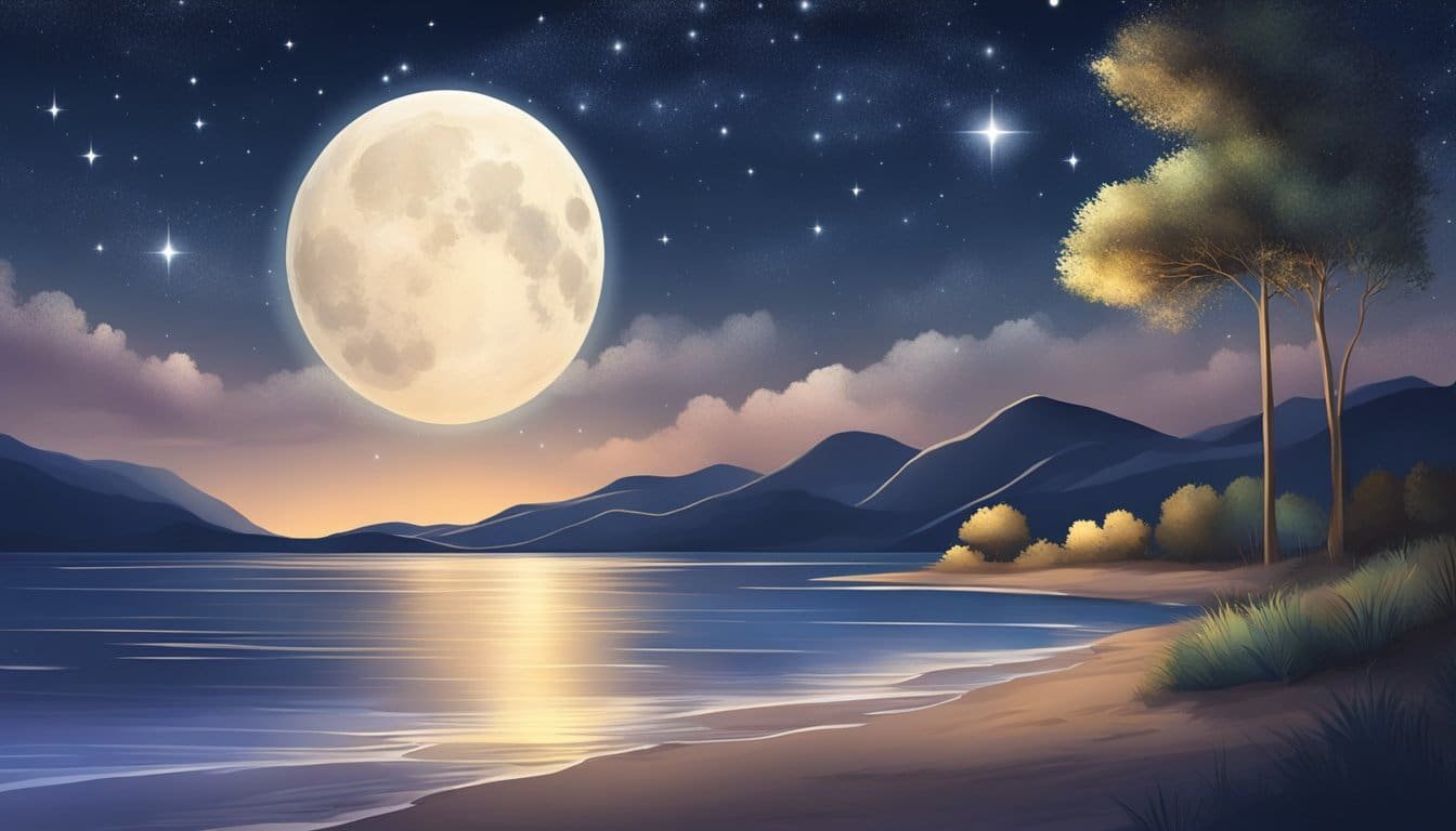 A serene night scene with a starry sky and a gentle breeze, symbolizing peace and protection