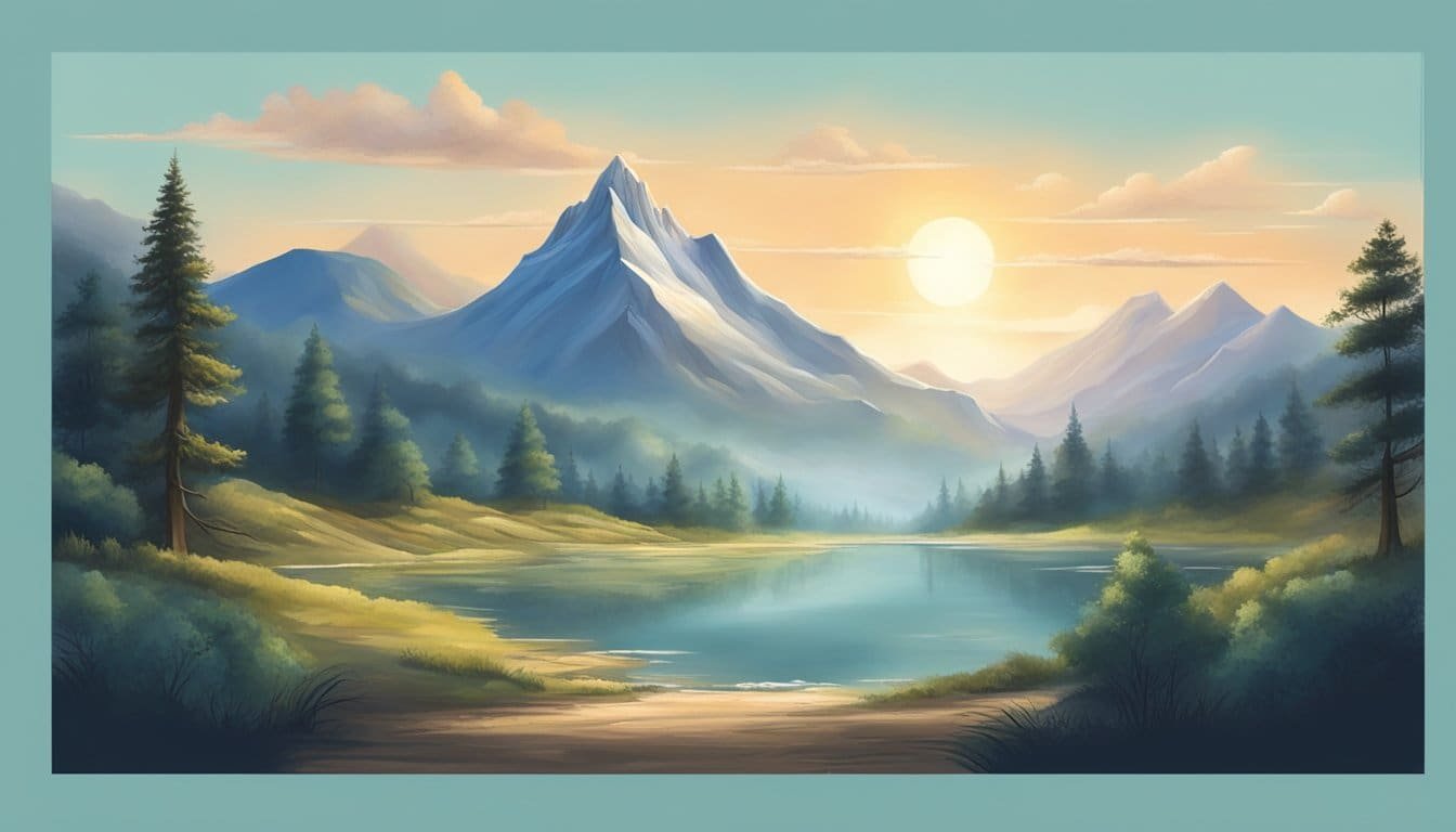 A serene landscape with a strong and stable mountain serving as a refuge, surrounded by a peaceful and calm atmosphere, symbolizing the presence of God as a source of strength during difficult times