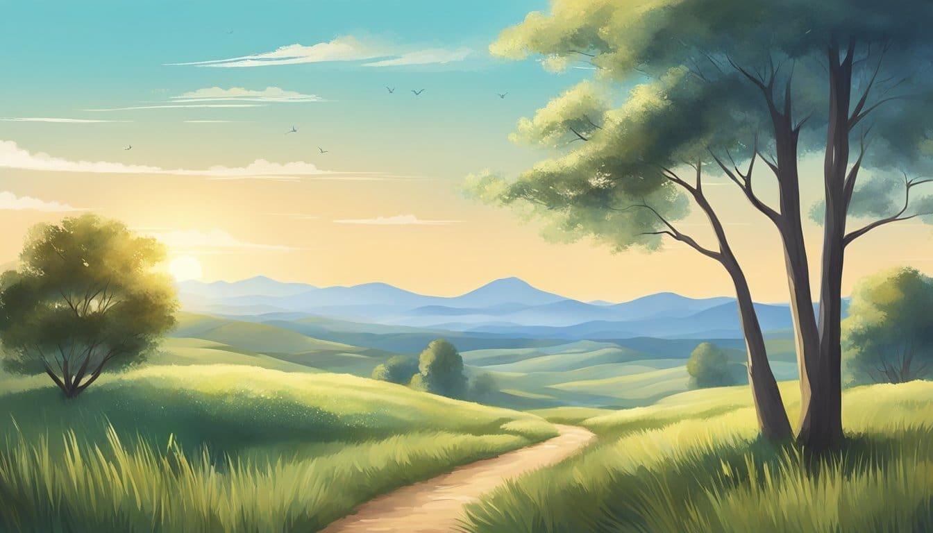 A serene scene of a peaceful, open landscape with a clear sky and a gentle breeze, conveying a sense of calm and trust
