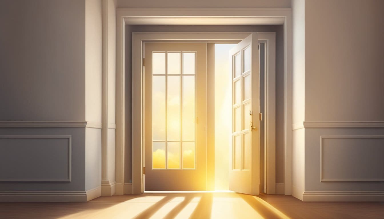 A radiant light shines through an open door, illuminating a path of endless opportunities
