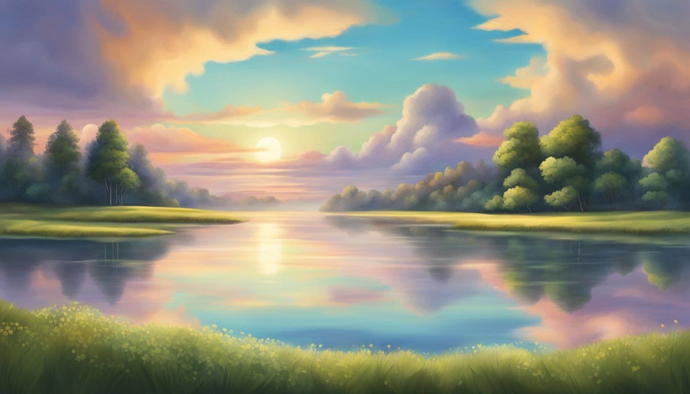 A serene landscape with a beautiful sky and a peaceful setting, symbolizing acceptance and embracing change