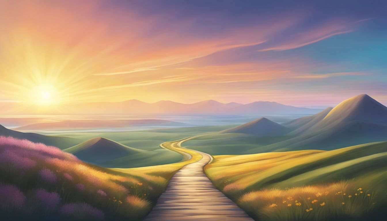 A path leading towards a bright horizon, with a sense of hope and anticipation for new opportunities ahead