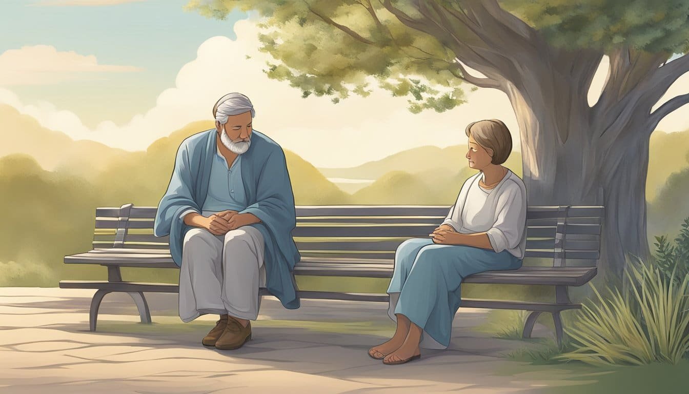 A peaceful, inviting scene with a comforting presence, symbolizing rest and support for the weary
