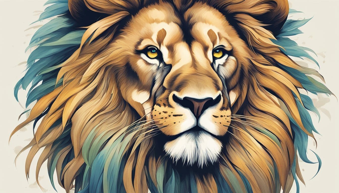 A majestic lion stands boldly, its mane flowing in the wind, exuding strength and courage. The words "Be strong and courageous" are written in bold letters above the lion