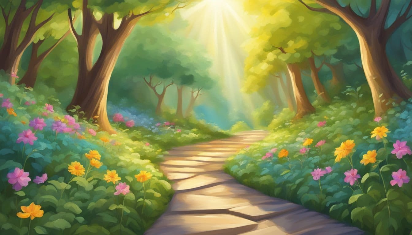 A bright, winding path leading to a radiant, joyful presence